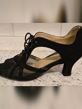 Black Lace-Up Mesh Women's Heels